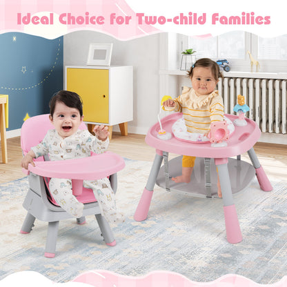 16-in-1 Convertible Baby High Chair with Removable Tray and 5-Point Harness-Pink