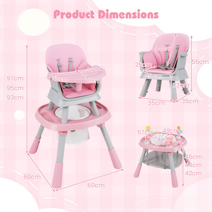 16-in-1 Convertible Baby High Chair with Removable Tray and 5-Point Harness-Pink