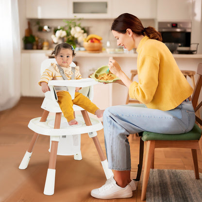 16-in-1 Convertible Baby High Chair with Removable Tray and 5-Point Harness-White