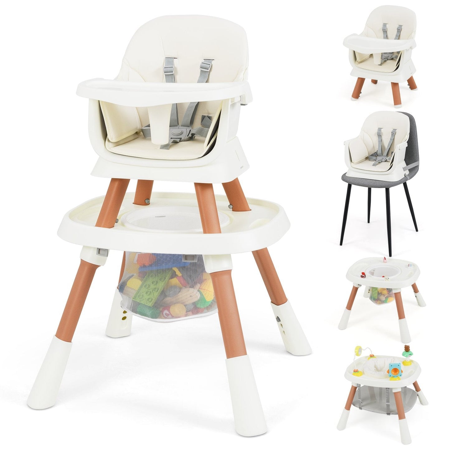 16-in-1 Convertible Baby High Chair with Removable Tray and 5-Point Harness-White