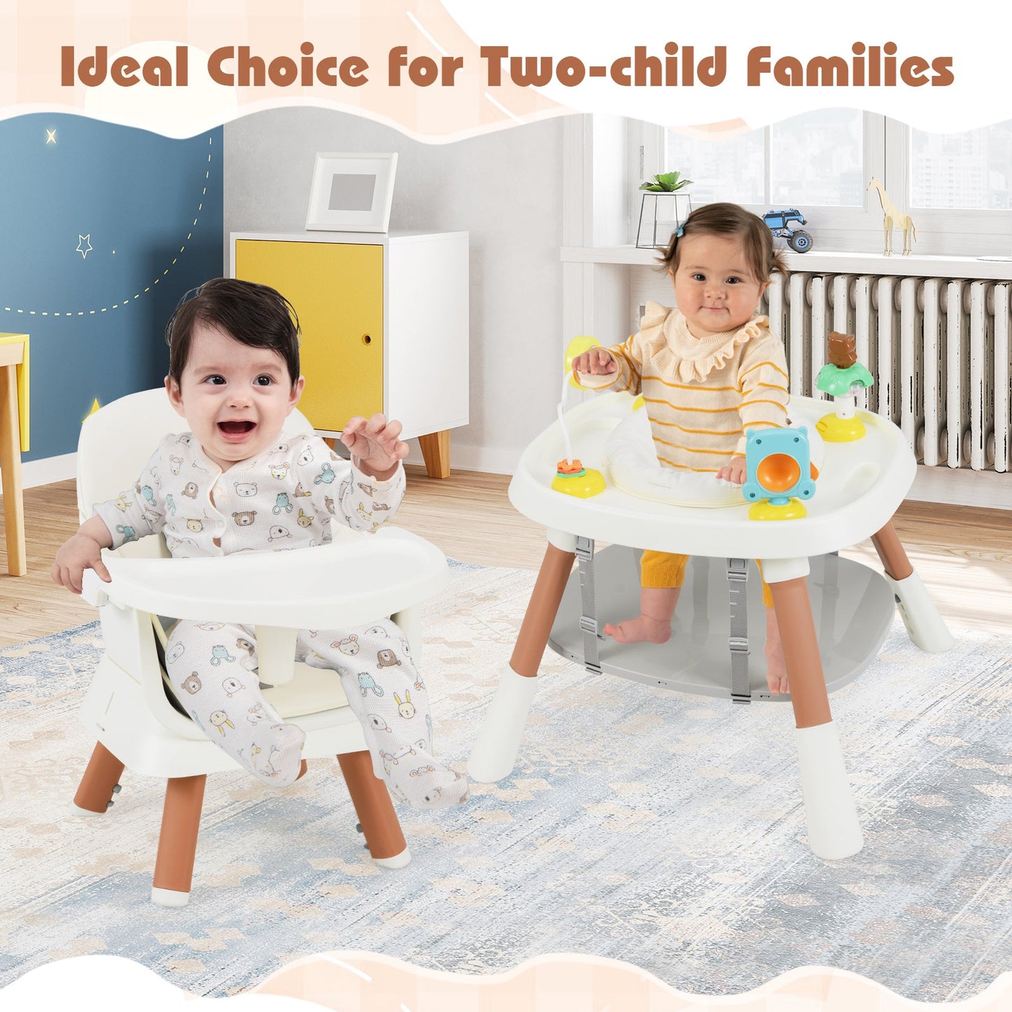 16-in-1 Convertible Baby High Chair with Removable Tray and 5-Point Harness-White