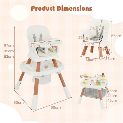 16-in-1 Convertible Baby High Chair with Removable Tray and 5-Point Harness-White