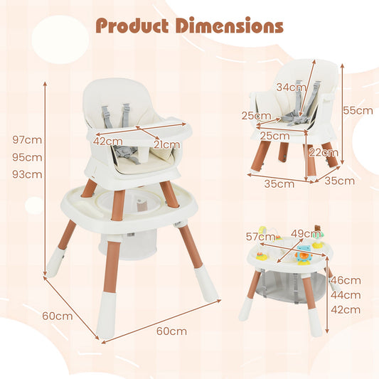 16-in-1 Convertible Baby High Chair with Removable Tray and 5-Point Harness-White