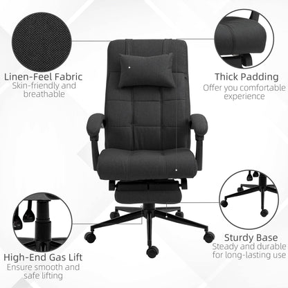 Vinsetto Office Desk Chair with Footrest, Headrest Pillow, Home Office Chair with Reclining Backrest, Swivel Wheels, Black