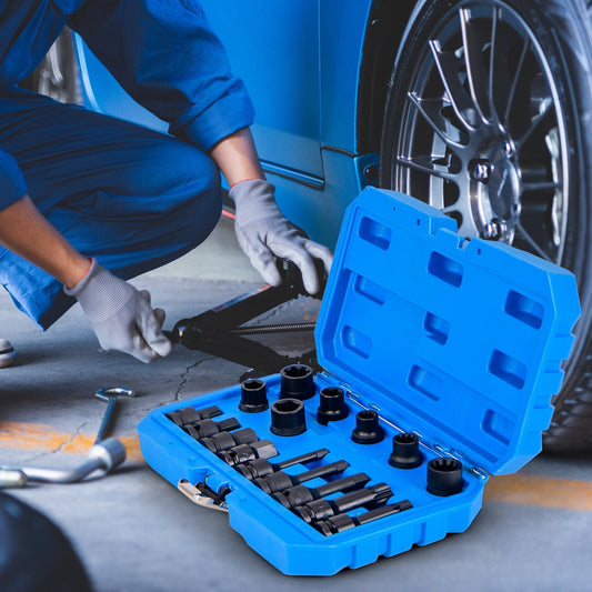 16pcs Impact Brake Caliper Socket Set with Engines and Hubs of Most Car Brands-Blue