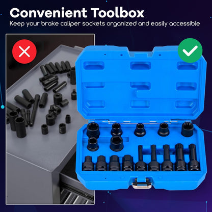 16pcs Impact Brake Caliper Socket Set with Engines and Hubs of Most Car Brands-Blue