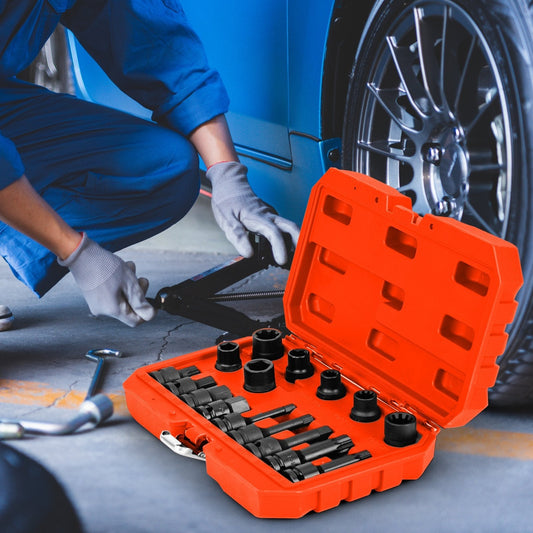 16pcs Impact Brake Caliper Socket Set with Engines and Hubs of Most Car Brands-Orange