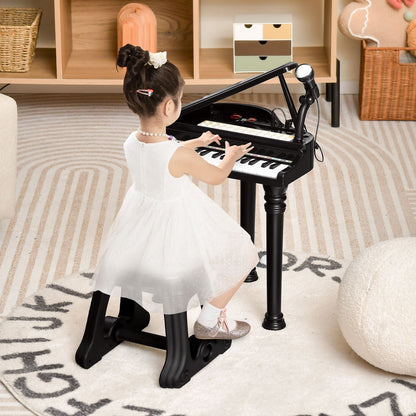 31 Keys Kids Piano Keyboard with Stool, Microphone and Piano Lid-Black