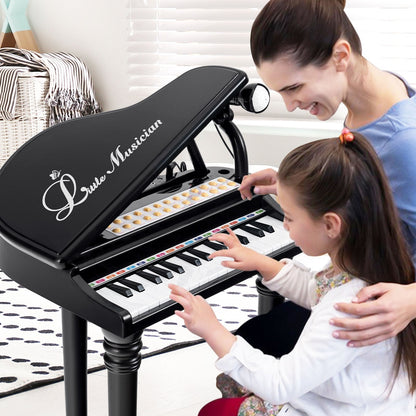 31 Keys Kids Piano Keyboard with Stool, Microphone and Piano Lid-Black