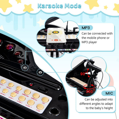 31 Keys Kids Piano Keyboard with Stool, Microphone and Piano Lid-Black
