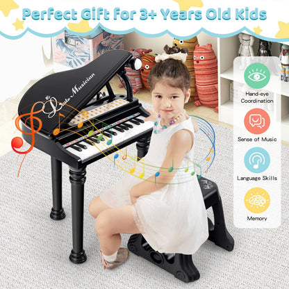 31 Keys Kids Piano Keyboard with Stool, Microphone and Piano Lid-Black