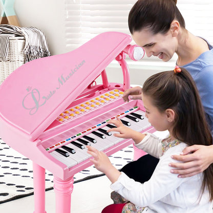 31 Keys Kids Piano Keyboard with Stool, Microphone and Piano Lid-Pink