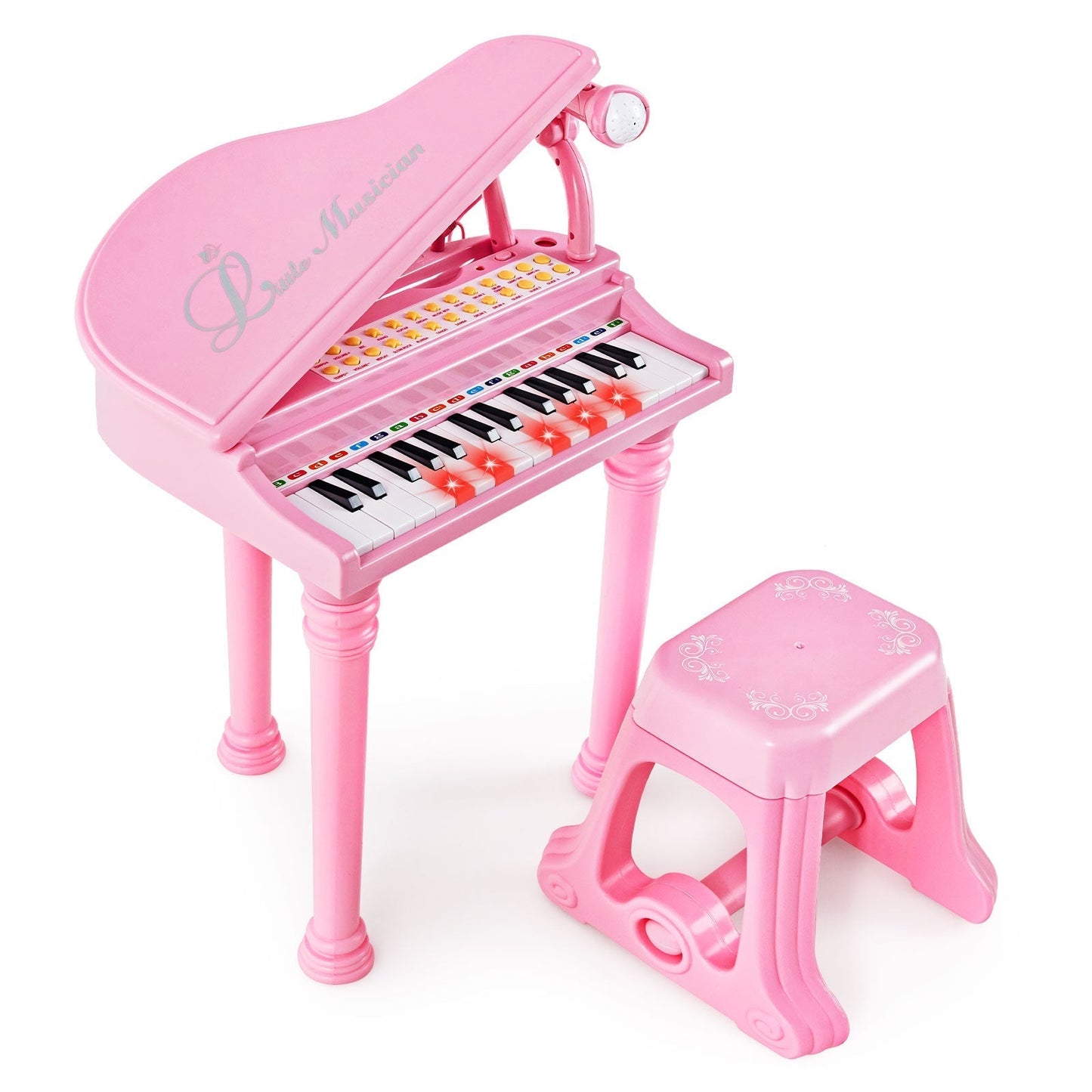 31 Keys Kids Piano Keyboard with Stool, Microphone and Piano Lid-Pink