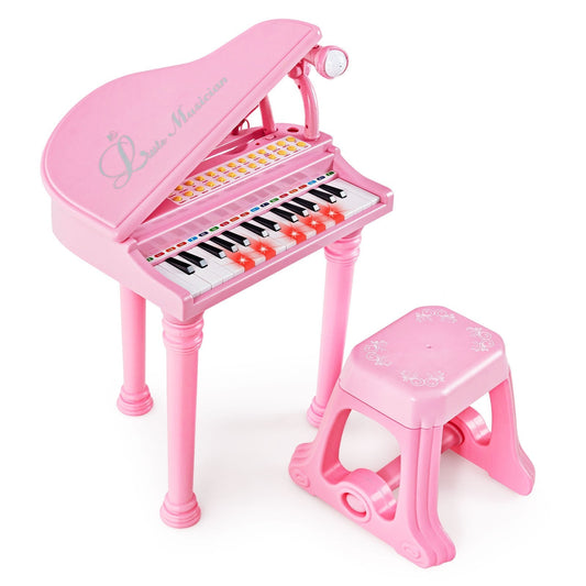 31 Keys Kids Piano Keyboard with Stool, Microphone and Piano Lid-Pink
