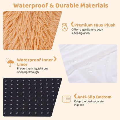 Washable Fluffy Human Dog Bed with Soft Blanket and Plump Pillow-Brown