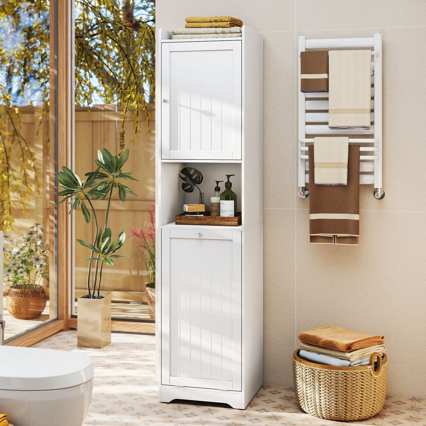 170 CM Bathroom Cabinet Tall and Slim Linen Tower with Storage-White