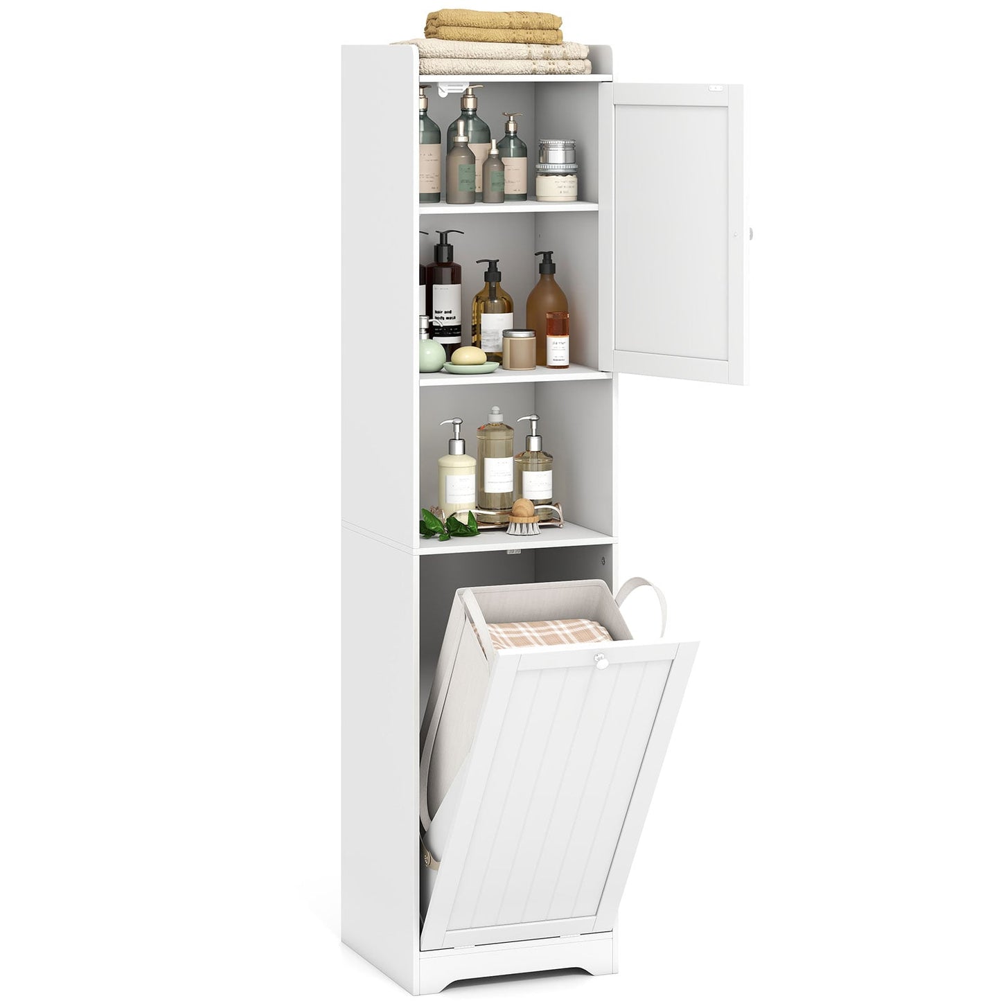 170 CM Bathroom Cabinet Tall and Slim Linen Tower with Storage-White