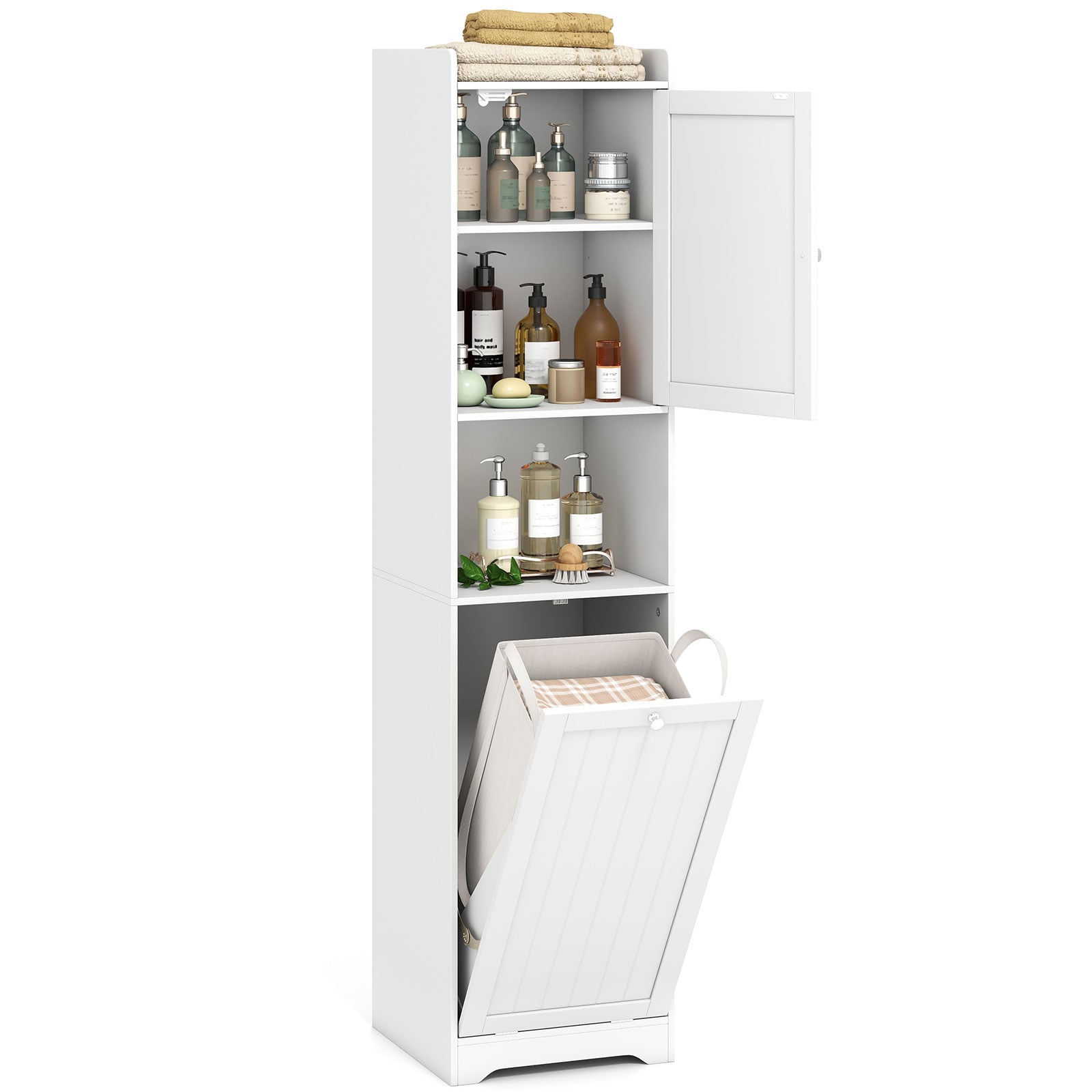 170 CM Bathroom Cabinet Tall and Slim Linen Tower with Storage-White