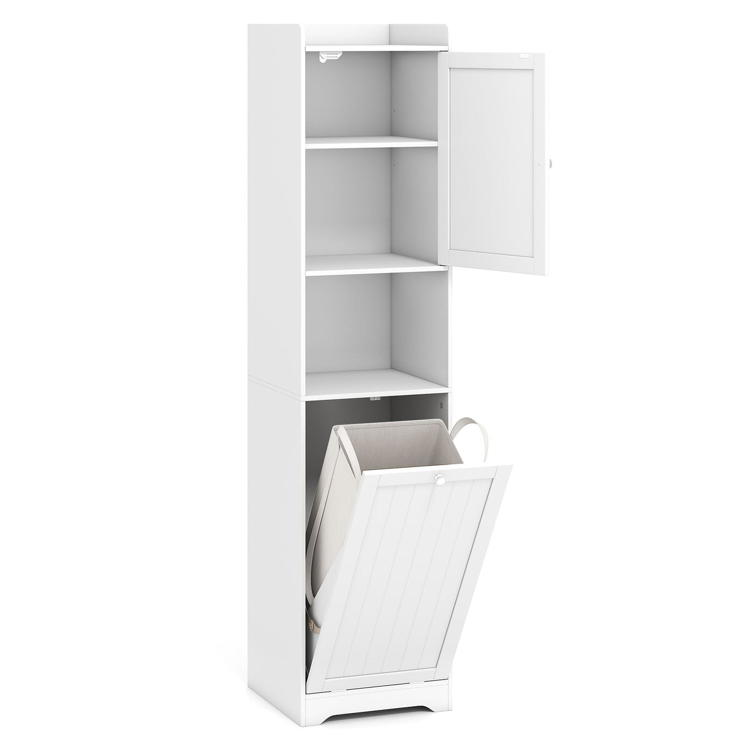 170 CM Bathroom Cabinet Tall and Slim Linen Tower with Storage-White