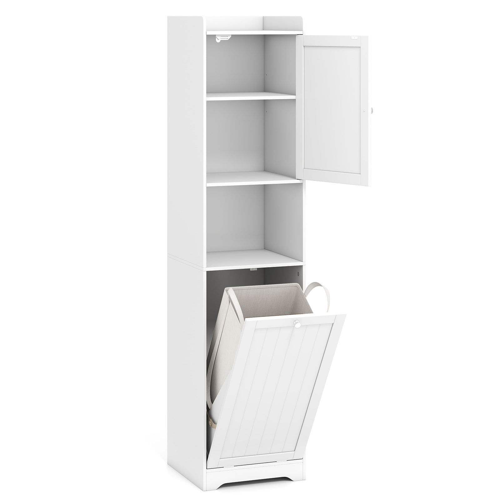 170 CM Bathroom Cabinet Tall and Slim Linen Tower with Storage-White