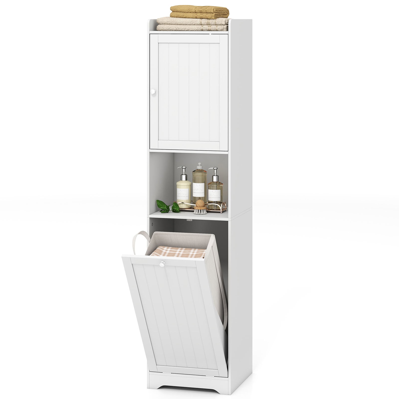 170 CM Bathroom Cabinet Tall and Slim Linen Tower with Storage-White