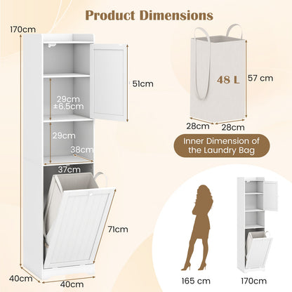 170 CM Bathroom Cabinet Tall and Slim Linen Tower with Storage-White