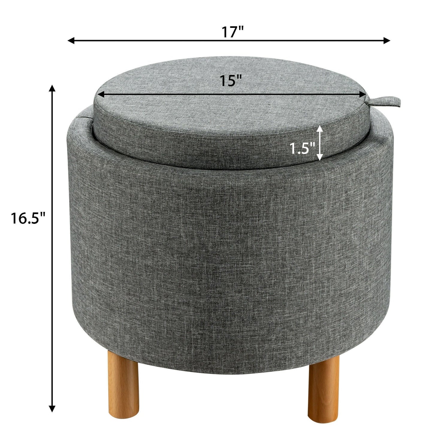 Modern Round Padded Storage Ottoman with Hidden Storage Space-Grey
