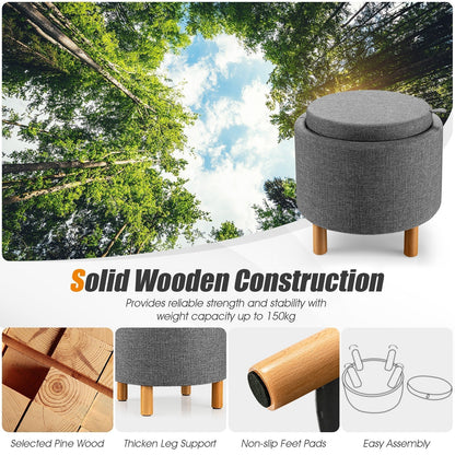 Modern Round Padded Storage Ottoman with Hidden Storage Space-Grey