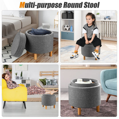 Modern Round Padded Storage Ottoman with Hidden Storage Space-Grey