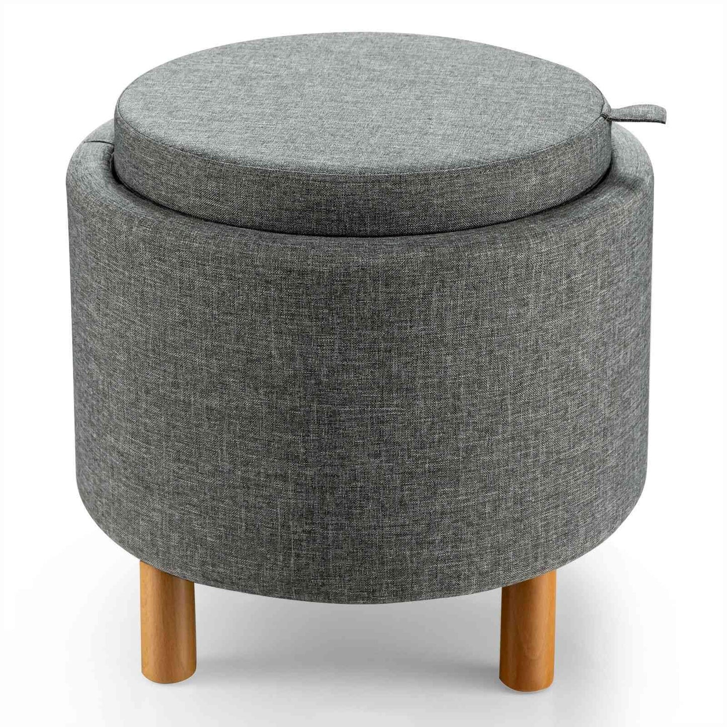 Modern Round Padded Storage Ottoman with Hidden Storage Space-Grey