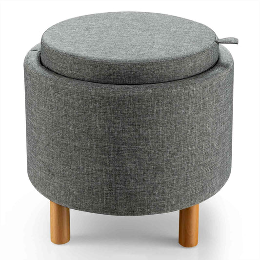 Modern Round Padded Storage Ottoman with Hidden Storage Space-Grey