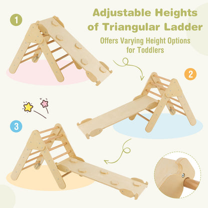 Wooden Kids Climber Toys with Triangle Arch Ramp for Sliding Climbing-Natural