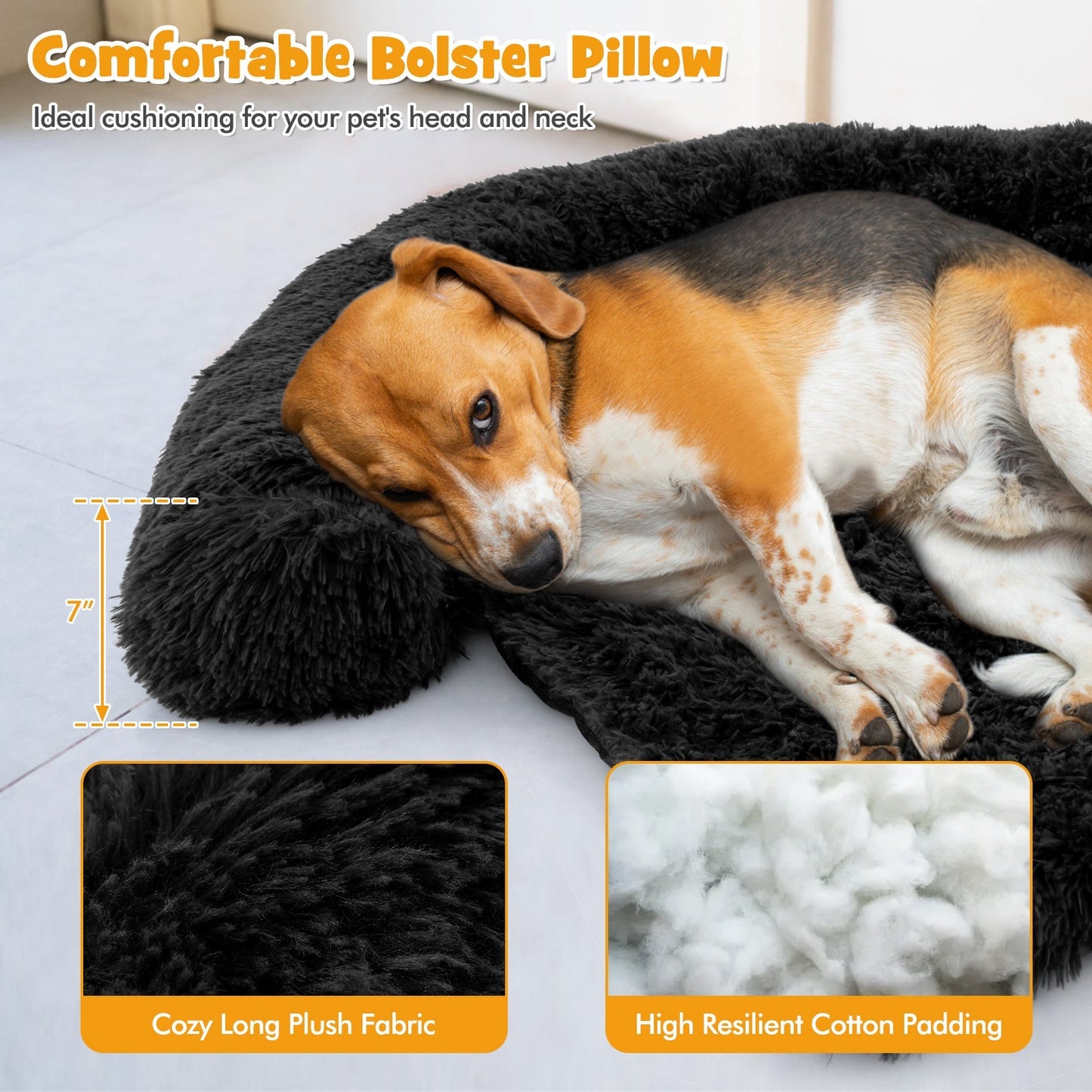Fluffy Dog Mat Couch Cover Protector with Detachable Washable Cover and Anti-slip Bottom-Black-M