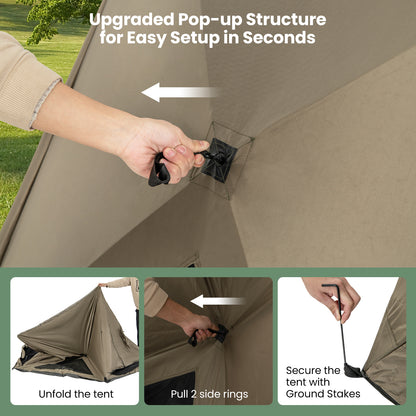 6-Sided Pop-up Family Tent with Rainfly, Skylight, 3 Doors, 3 Windows-Green