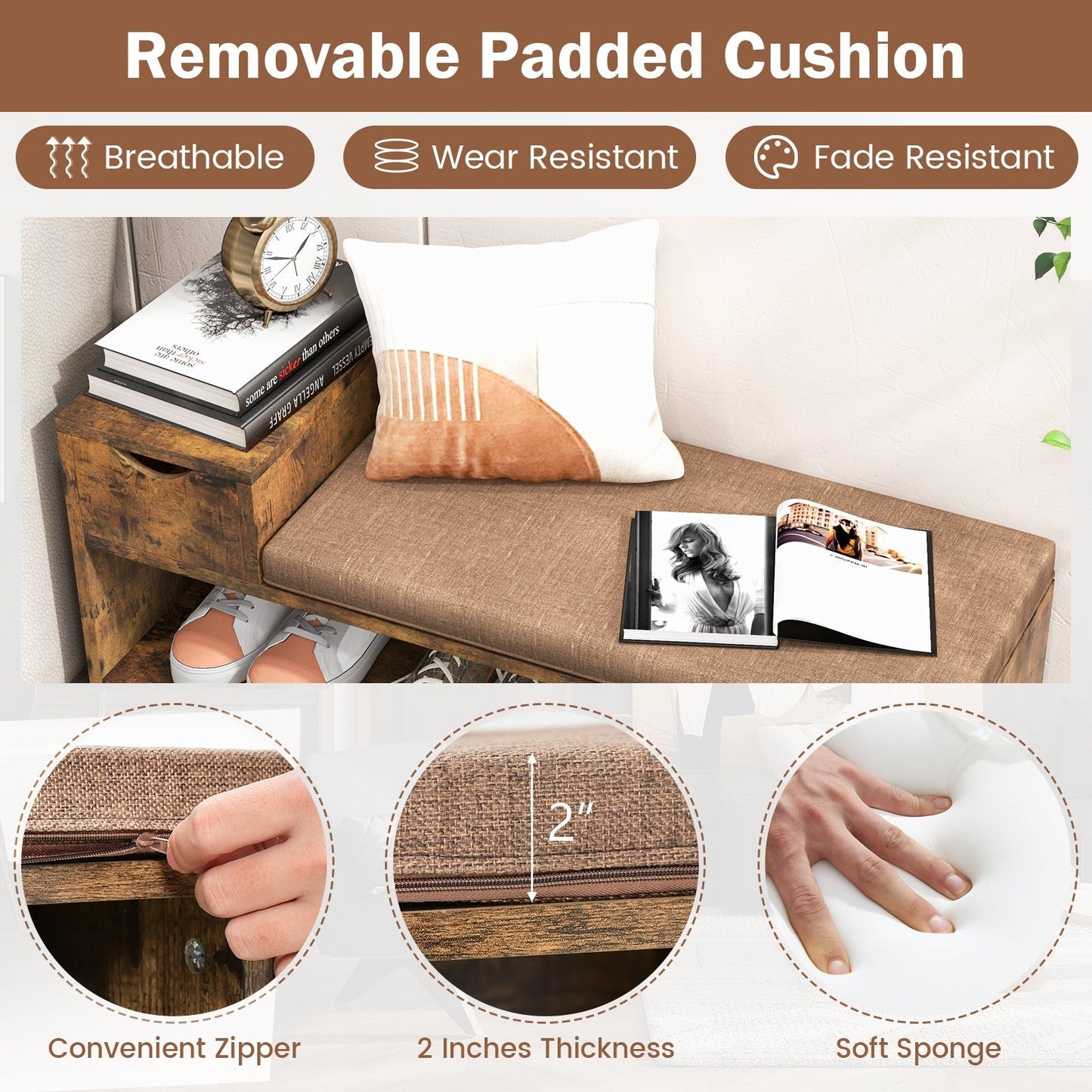 Entryway Storage Shoe Bench with 1 Storage Drawer and 3 Open Compartments-Rustic Brown