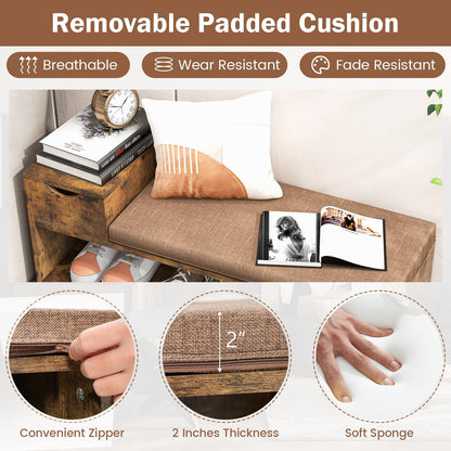 Entryway Storage Shoe Bench with 1 Storage Drawer and 3 Open Compartments-Rustic Brown