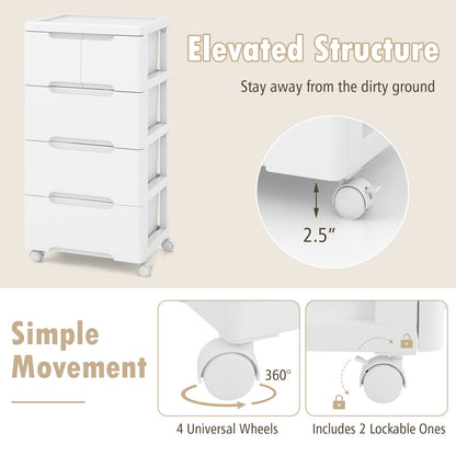 Rolling Storage Cabinet with Universal Wheels and 5/6/7 Drawers-5 Drawers