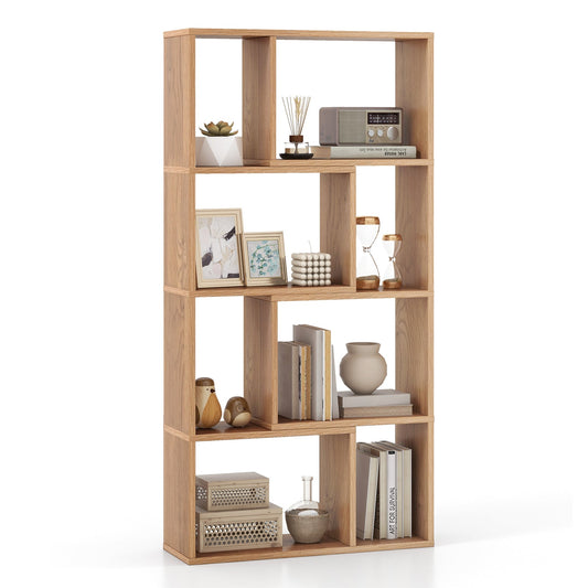 48 Inch 4-Tier Geometric Bookshelf with 8 Cubes for Living Room Bedroom-Natural