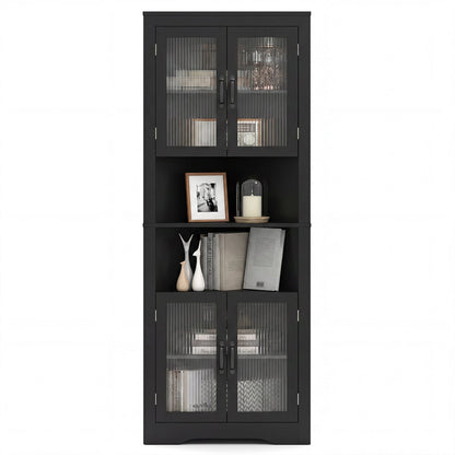 171cm Tall Space-saving Corner Cabinet with 4 Tempered Glass Doors and Adjustable Shelves-Black
