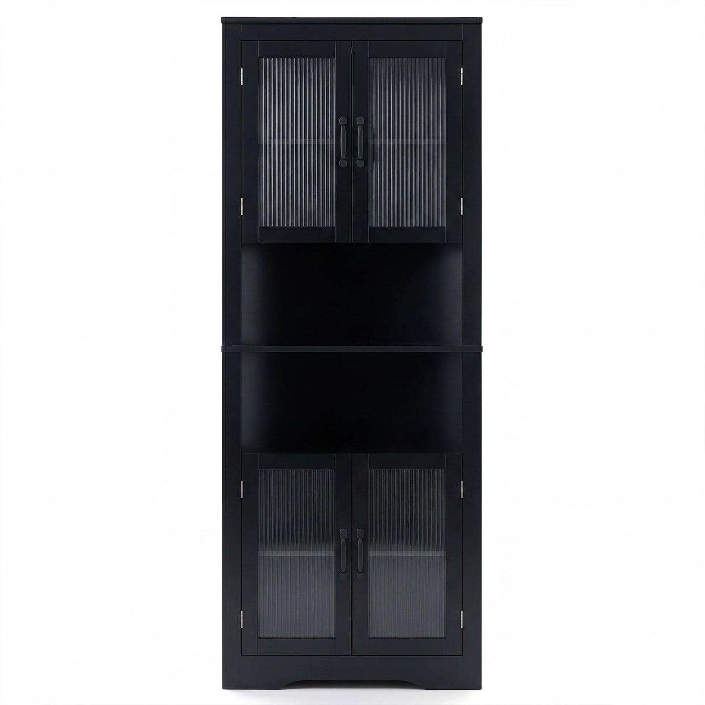 171cm Tall Space-saving Corner Cabinet with 4 Tempered Glass Doors and Adjustable Shelves-Black