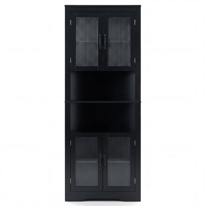 171cm Tall Space-saving Corner Cabinet with 4 Tempered Glass Doors and Adjustable Shelves-Black