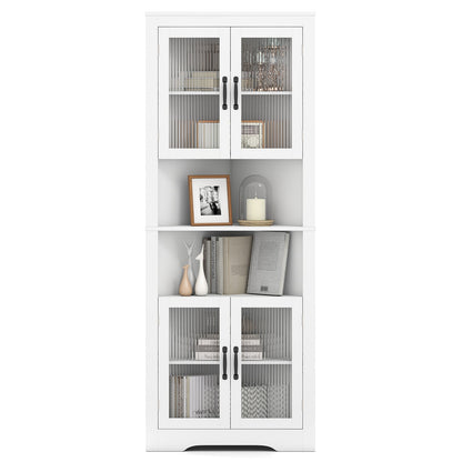 171cm Tall Space-saving Corner Cabinet with 4 Tempered Glass Doors and Adjustable Shelves-White