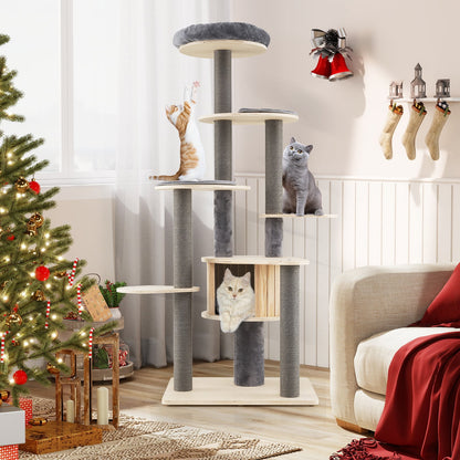 172 CM Tall Cat Tree with Comfy Padded Top Perch-Grey