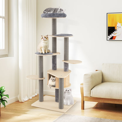 172 CM Tall Cat Tree with Comfy Padded Top Perch-Grey