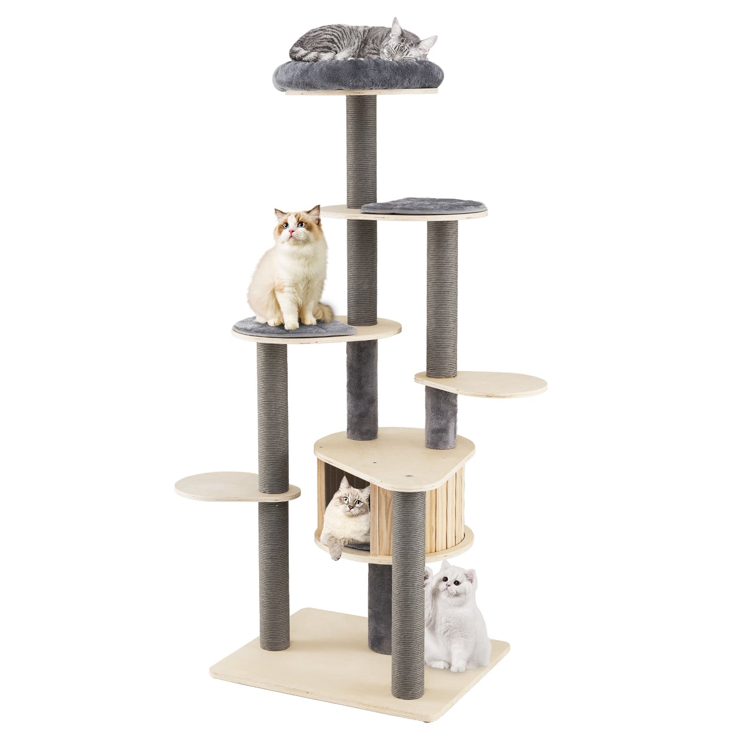 172 CM Tall Cat Tree with Comfy Padded Top Perch-Grey