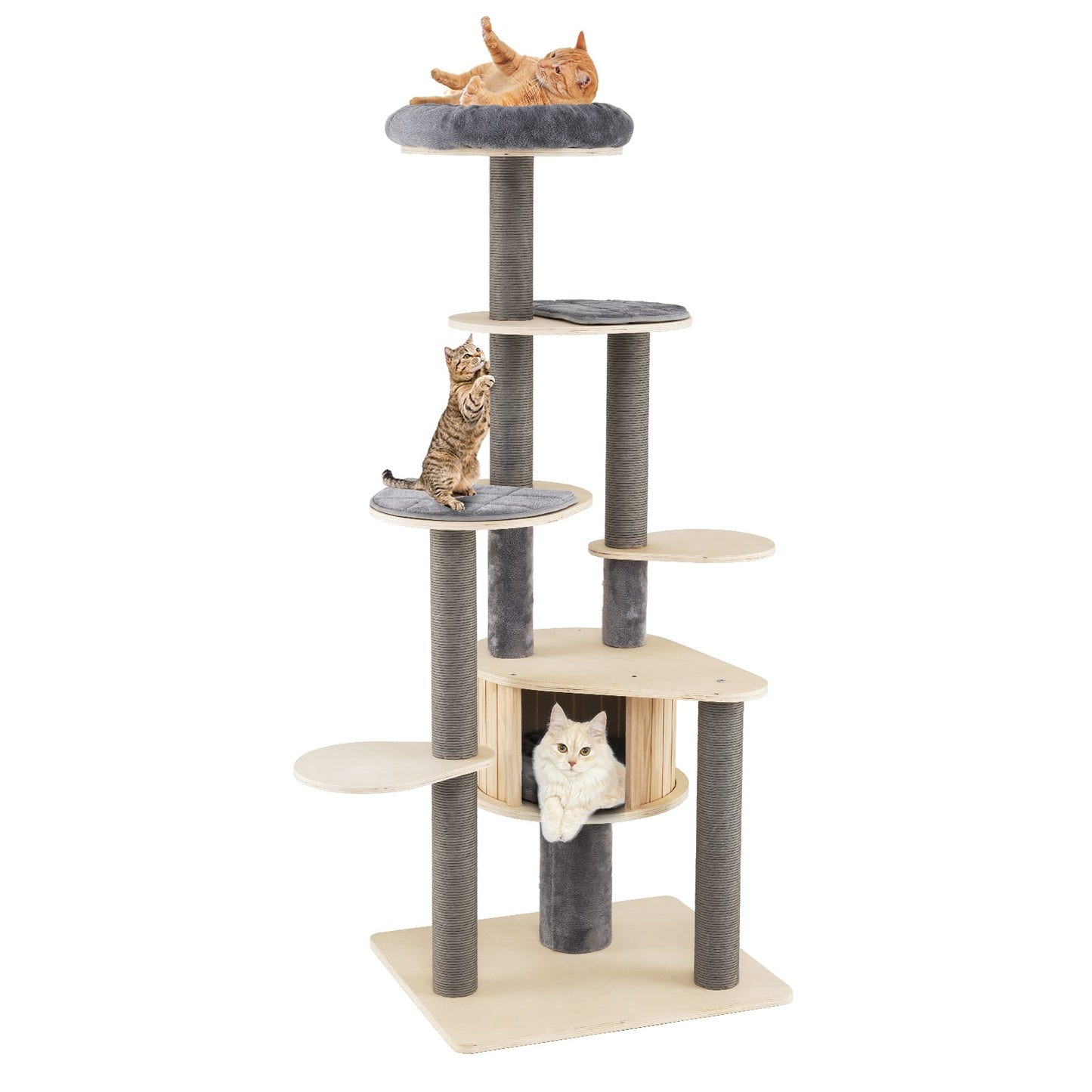 172 CM Tall Cat Tree with Comfy Padded Top Perch-Grey