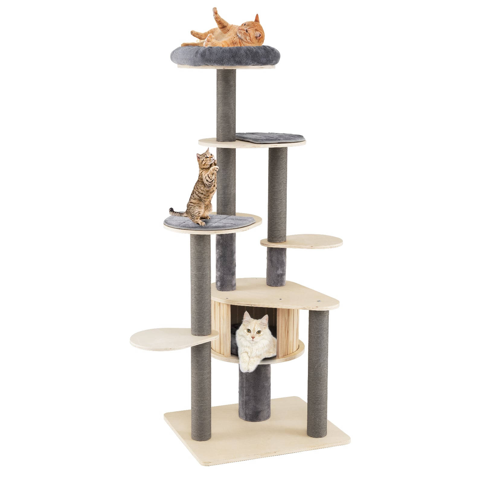 172 CM Tall Cat Tree with Comfy Padded Top Perch-Grey