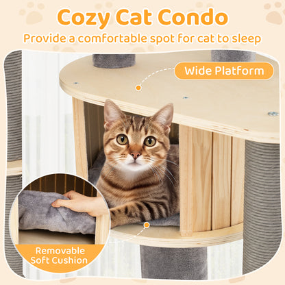 172 CM Tall Cat Tree with Comfy Padded Top Perch-Grey