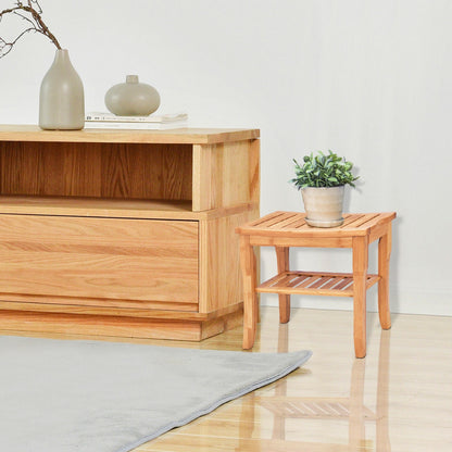 Bamboo Shower Bench Seat with Storage Shelf for Bath
