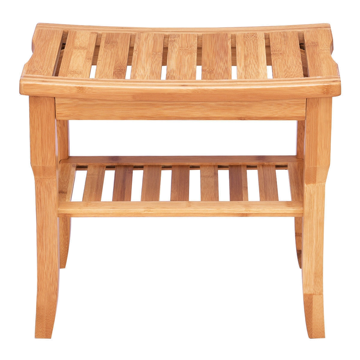 Bamboo Shower Bench Seat with Storage Shelf for Bath
